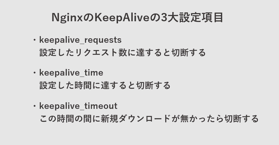 NginxでのKeepAlive設定について・keepalive_requests　keepalive_time　keepalive_timeout
