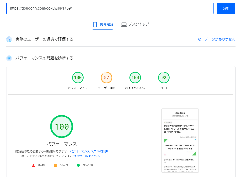 PageSpeed Insightsで100点